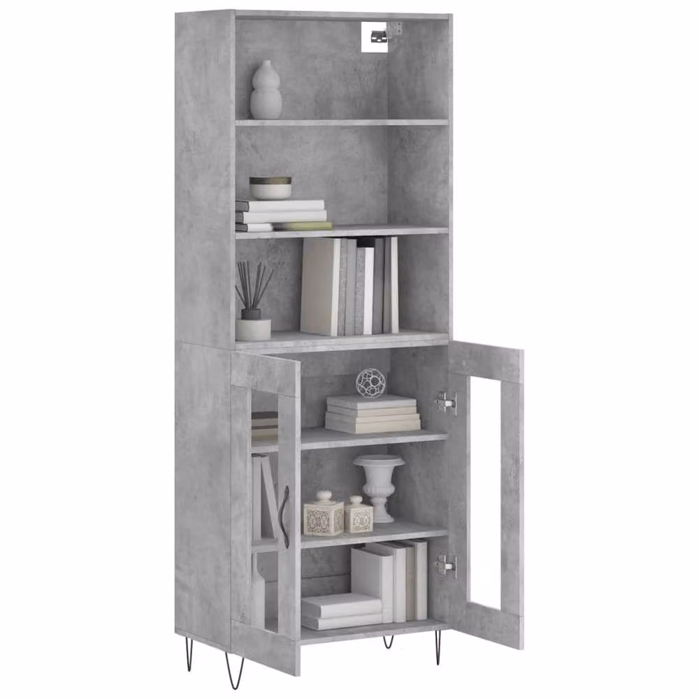 Berkfield Home Highboard in Concrete Grey with Glass Doors, W/D/H: 69.5 x 34 x 180 cm – 2