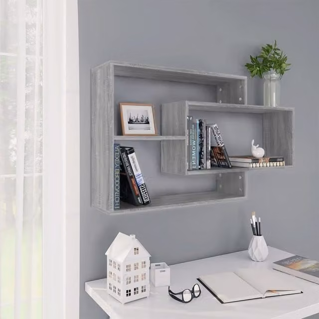Berkfield Home Wall Mounted Shelf in Grey Sonoma, W: 104 cm, D: 20 cm, H: 58.5 cm – 1