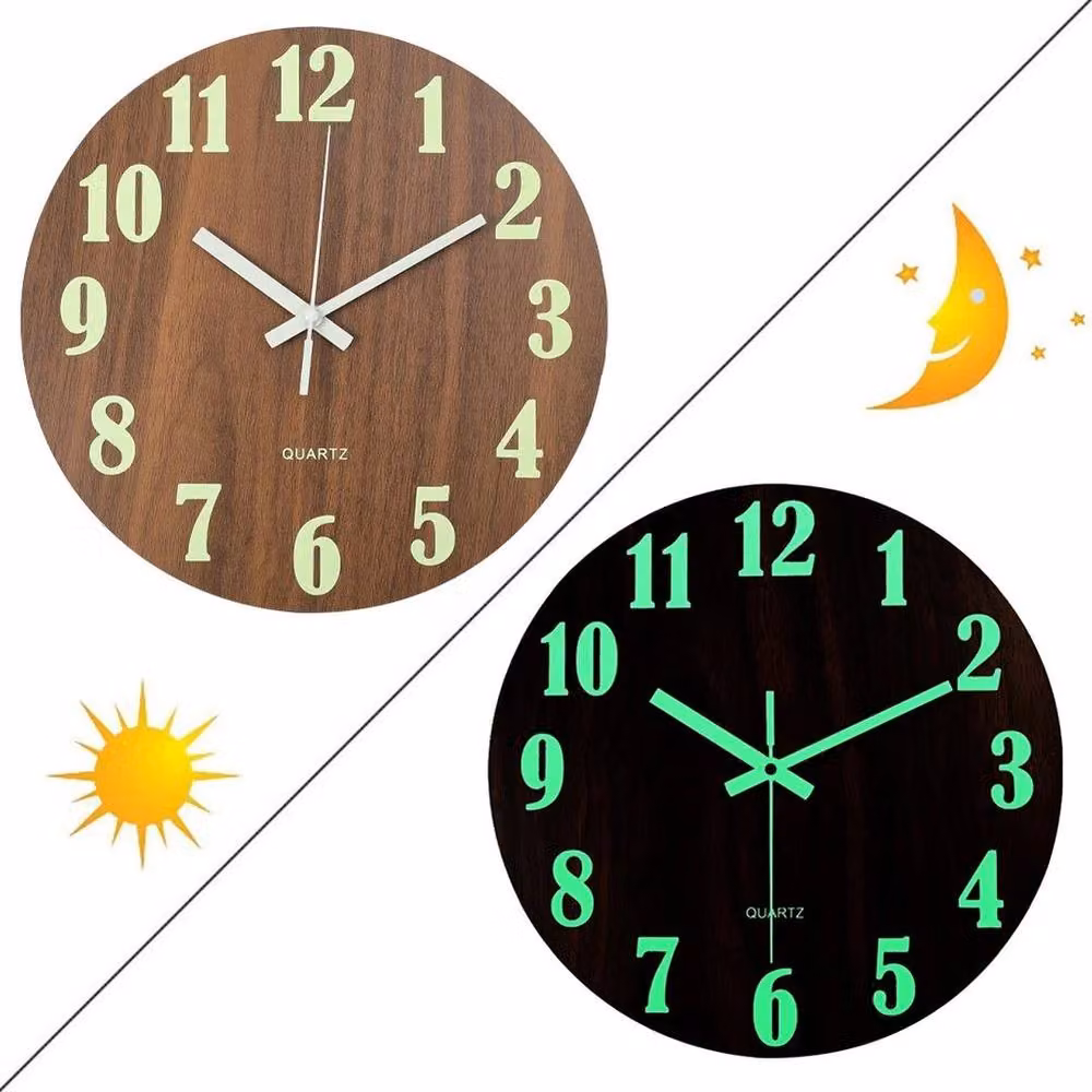 PAWNORA Round Luminous Wall Clock in Dark Brown, Diameter: 30.48 cm – 4