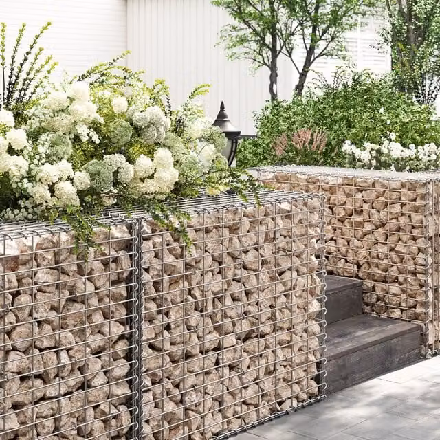 SONGMICS Metal Gabion Basket Garden Decor Wall Partition, Silver, W/D/H: 100 x 30 x 80 cm