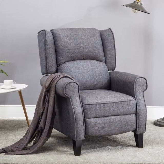 More4Homes Eaton Wing Back Pushback Recliner Armchair in Blue and Grey Geometric Fabric