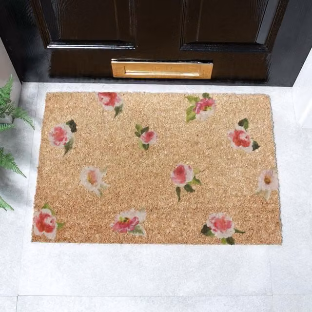Artsy Mats Watercolour Pink Flowers Coir Doormat, Brown, W: 60 cm, D: 40 cm – 1