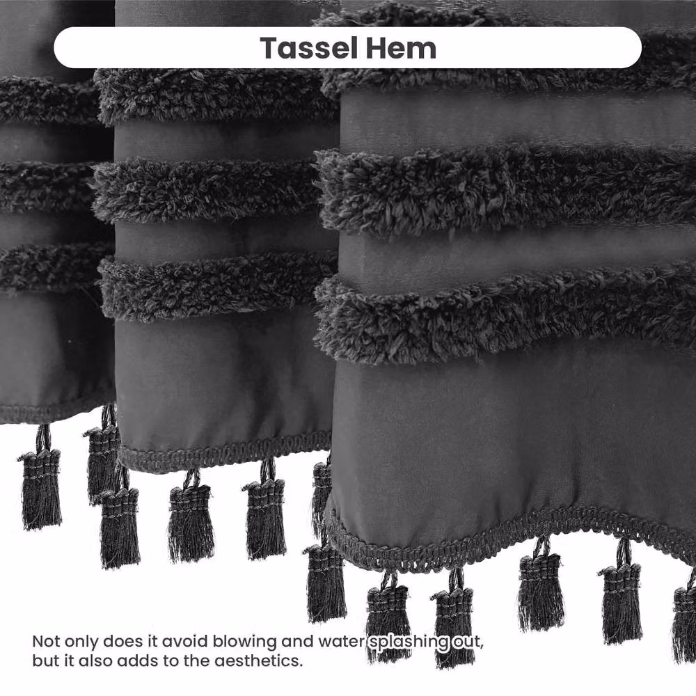 INHOUSOLU HOME DECOR Grey Luxury Tufted Chenille Shower Curtain with Tassels, Height: 184 cm – 6