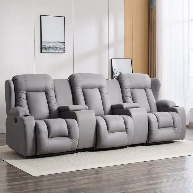 More4Homes Caesar 3 Seater Grey Fabric Electric Recliner Sofa with Drinks Console