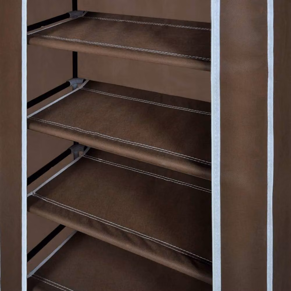 Berkfield Home Unviewable Fabric Shoe Cabinet with Roll Shutter Cover, Brown, W/D/H: 58 x 28 x 106 cm – 4