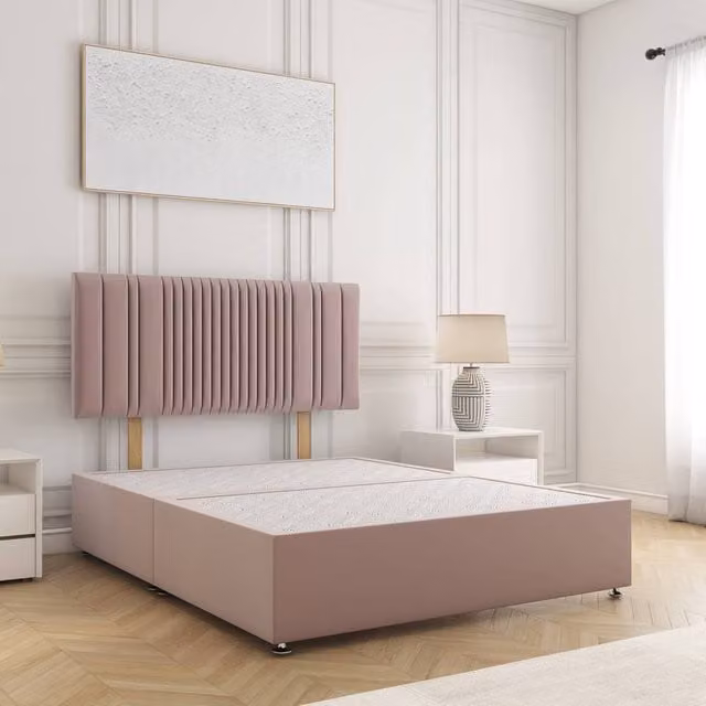 BSSPOKE Florence Super King Divan Bed with 24 inch Headboard in Pink Plush Velvet