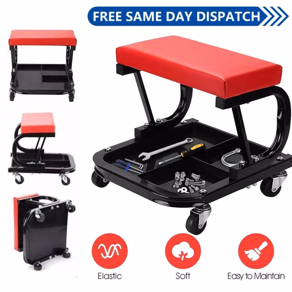 SPETLEK Garage Rolling Stool with Tool Tray, Red, W: 1000 cm, D: 52 cm – 5