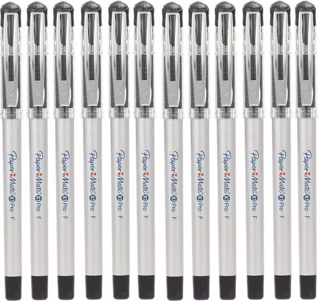 Paper Mate Pro X1 Gel Pens with Fine Point and Grip, Black Ink, Pack of 100