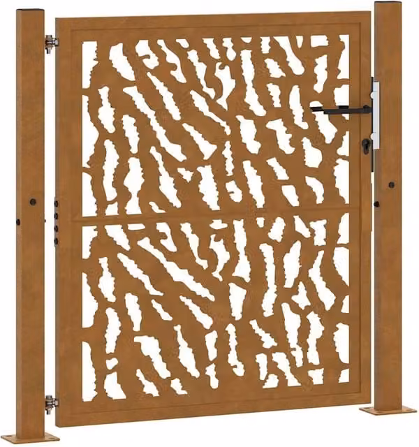 Berkfield Brown Weathering Steel Trace Design Garden Gate W: 105 cm, H: 105 cm – 1