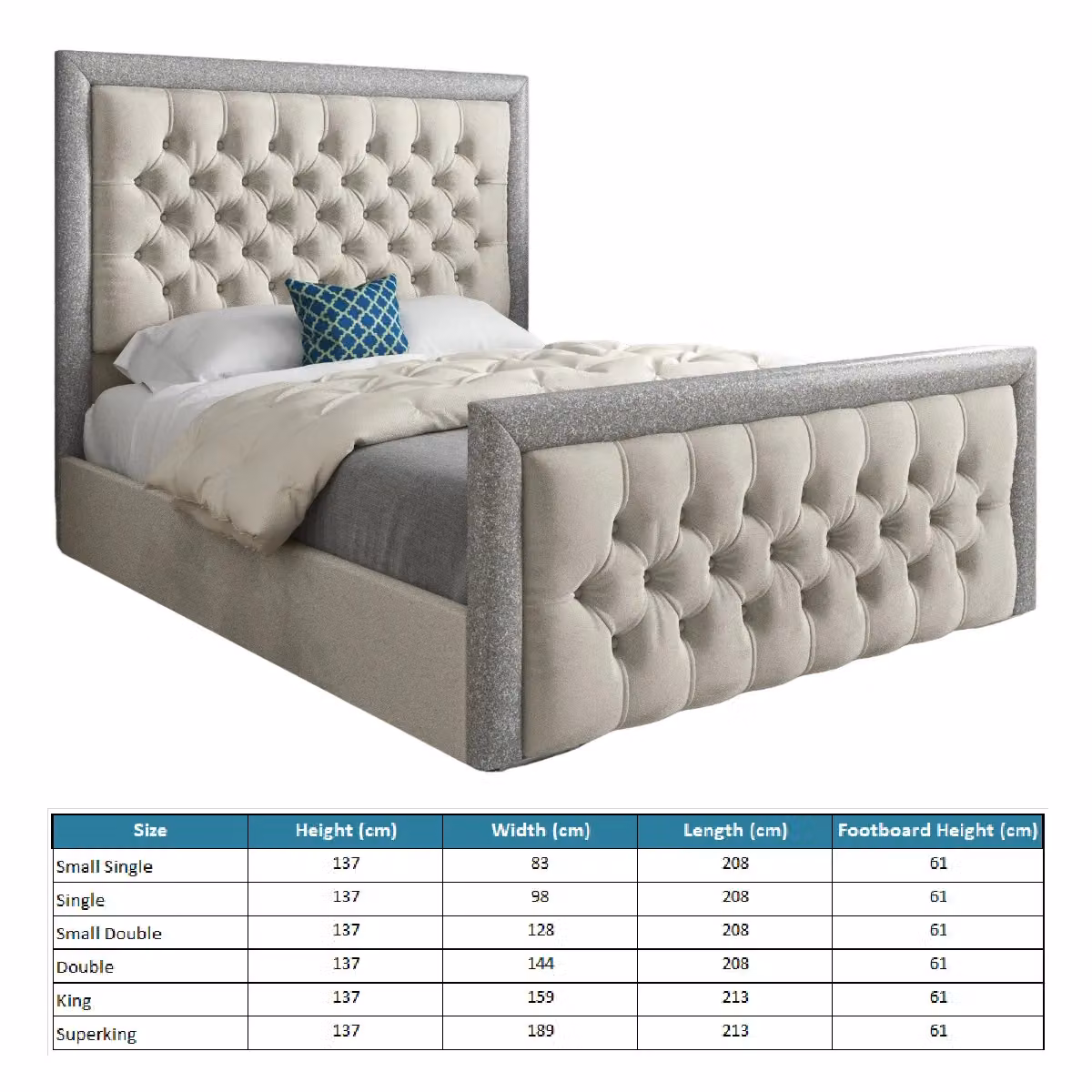 KDMD Venice Glitter Border Upholstered Soft Velvet Bed Frame in Cream, W/D/H: 180 x 200 x 159 cm – 4