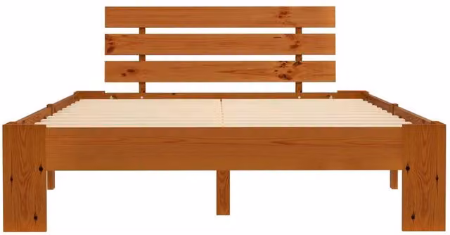 Berkfield Home Modern Small Double Bed Frame in Brown Lacquered Solid Pine Wood, W/D/H: 120 x 200 x 66 cm – 1