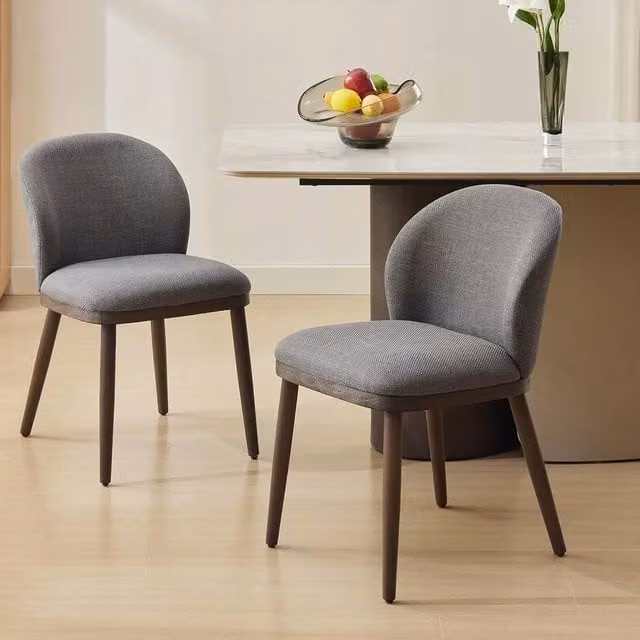 VOGREX Set of 2 Modern Upholstered Dining Chairs with Wooden Legs in Grey