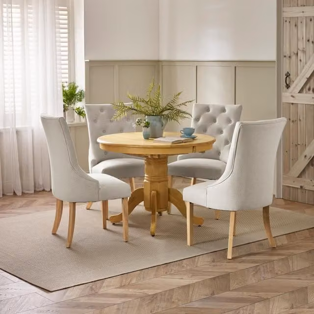 FurnitureboxUK Padstow Round Wooden Extending Dining Table and 4 Belgravia Chairs in Light Oak – 1