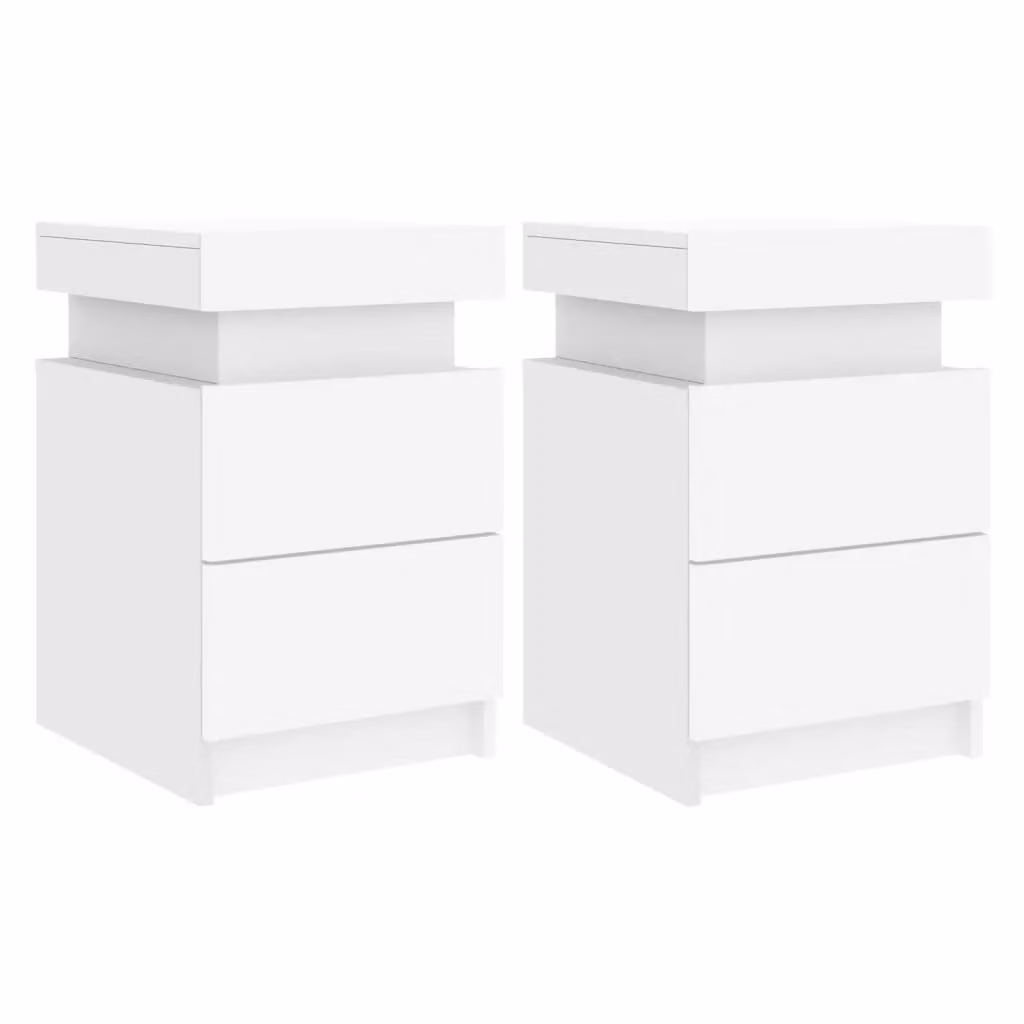 Berkfield Home Set of 2 White Bedside Cabinets with Integrated LED Lighting, W/D/H: 35 x 39 x 55 cm – 2