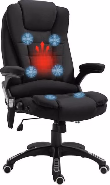 Rolipo Heated 6-Point Massage Reclining Office Chair in Black with Linen-Feel Fabric – 1