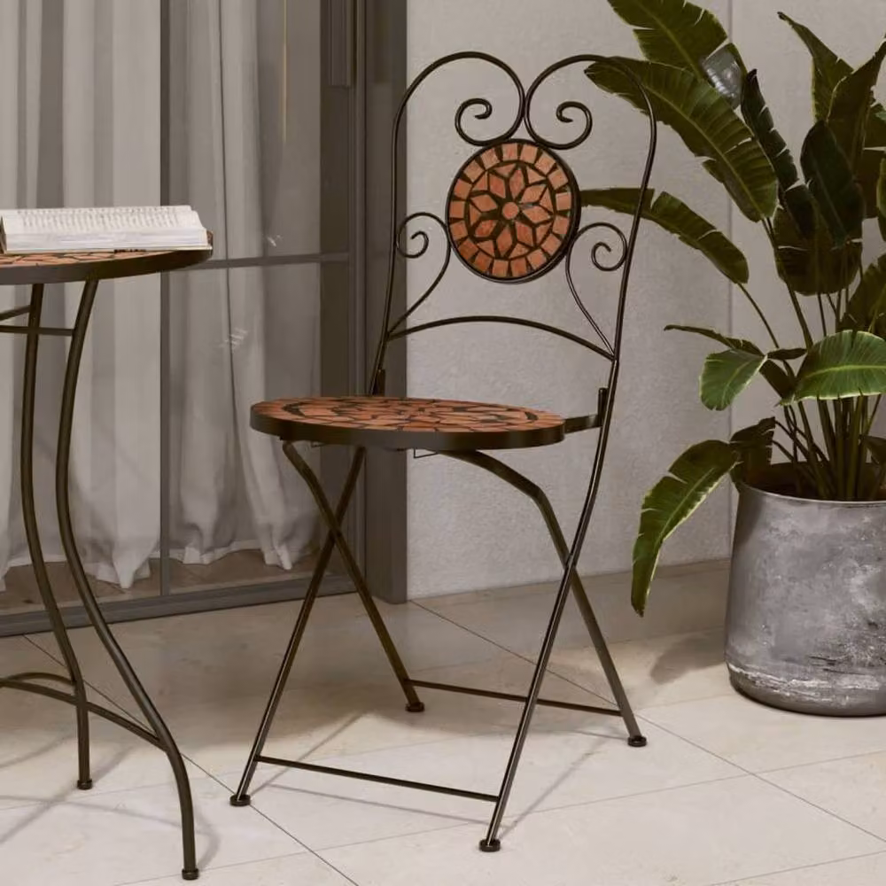 Berkfield Home Set of 2 Foldable Bistro Chairs in Orange Terracotta Ceramic and Metal – 2