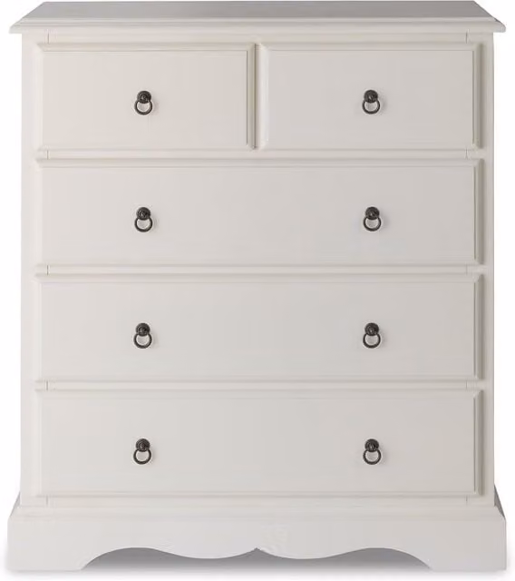 Romance 2 over 3 Chest of Drawers in Antique White with Metal Loop Handles