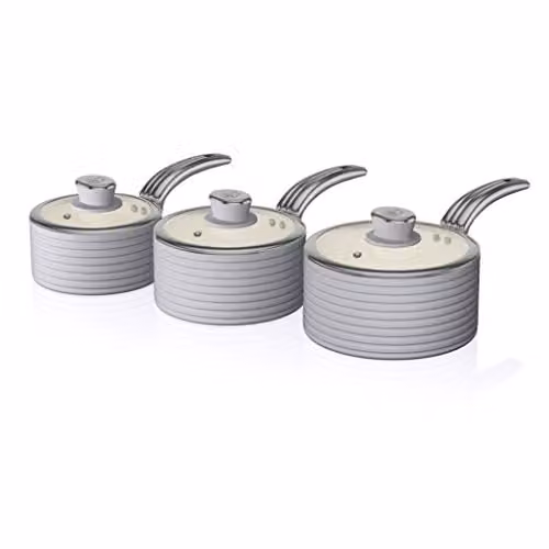 Swan Retro 3 Piece Ceramic Non Stick Saucepan Set with Glass Lids, Grey – 1