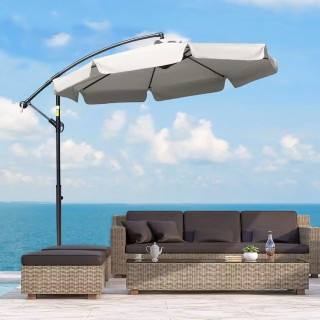 Outsunny 2.7m Garden Banana Parasol Cantilever Umbrella with Crank Handle in Cream White