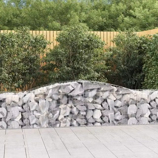 Berkfield Home Arched Gabion Baskets, 9 Piece Set, Silver Galvanised Steel, W: 400 cm, D: 50 cm, H: 60-80 cm – 1