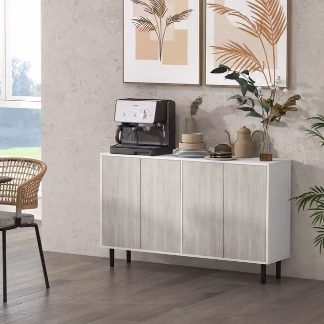 HOMCOM Modern White Sideboard with 4 Doors and Adjustable Shelves