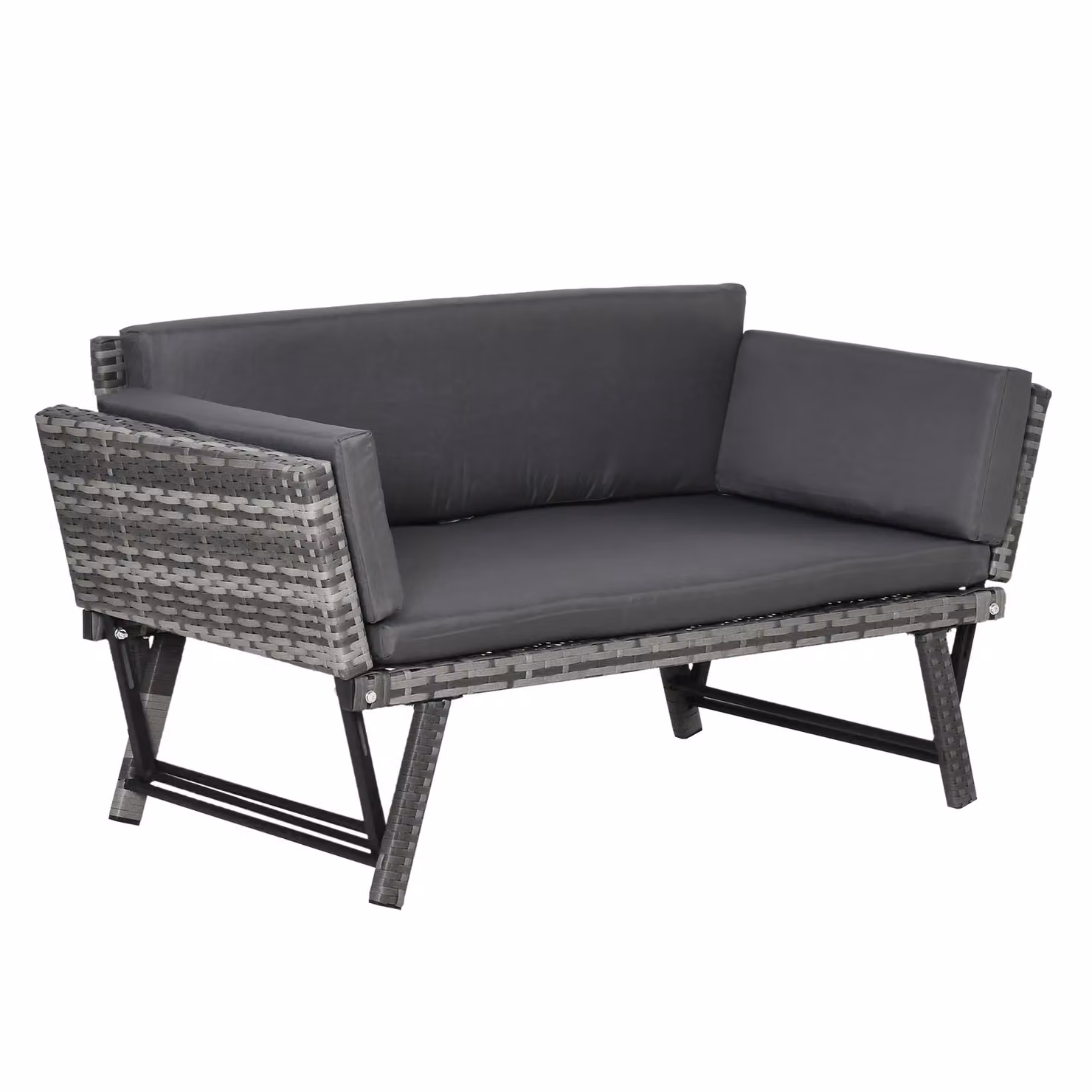 OUTSUNNY 2-in-1 Rattan Folding Chaise Lounger with Cushion in Grey – 2