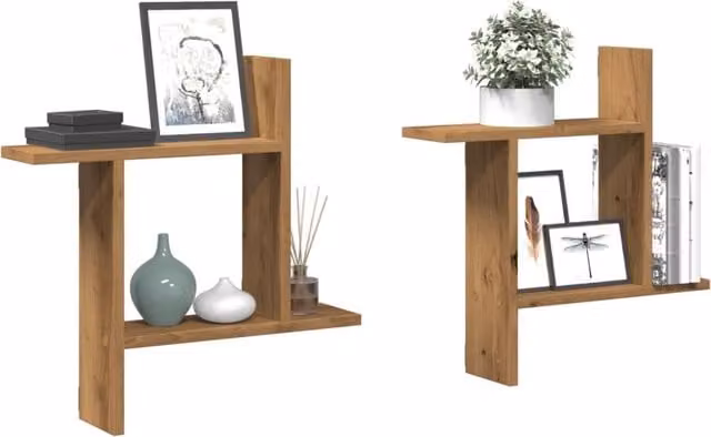 Berkfield Home Artisan Oak Wall Shelves, 2 Piece Set in Brown, W/D/H: 50 x 12 x 50 cm – 1