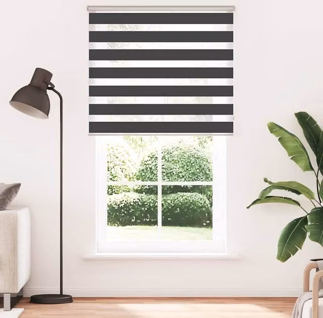 Berkfield Home Black Zebra Day and Night Blind, Polyester Fabric, W: 130 cm, H: 230 cm – 1