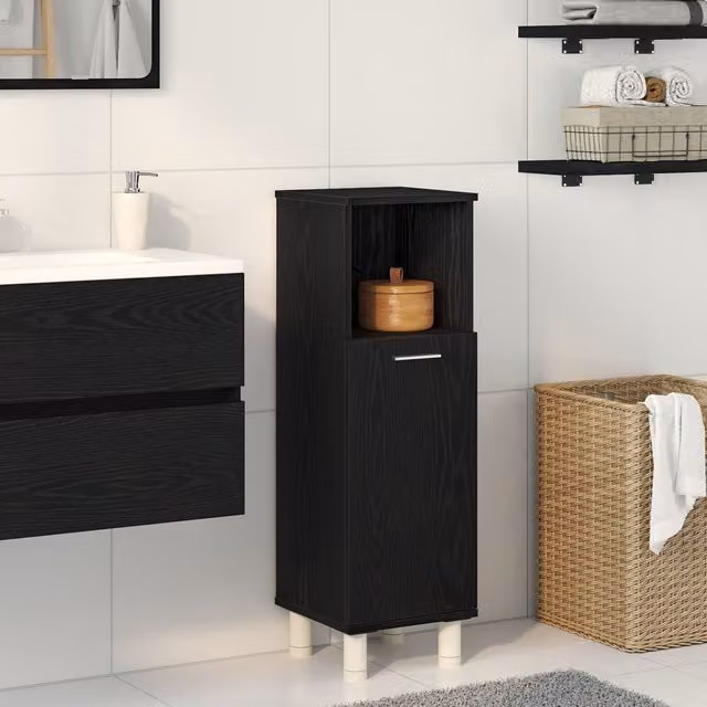 Berkfield Home Modern Black Oak Bathroom Cabinet with Hinged Doors and Open Shelf, W/D/H: 95 x 30 x 30 cm – 1