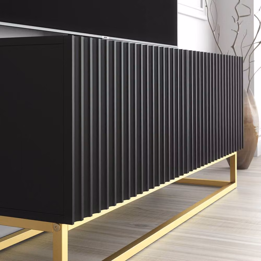 Creative Furniture Ripple Modern Fluted TV Unit in Black and Gold, W: 100 cm, D: 45 cm, H: 35 cm – 2