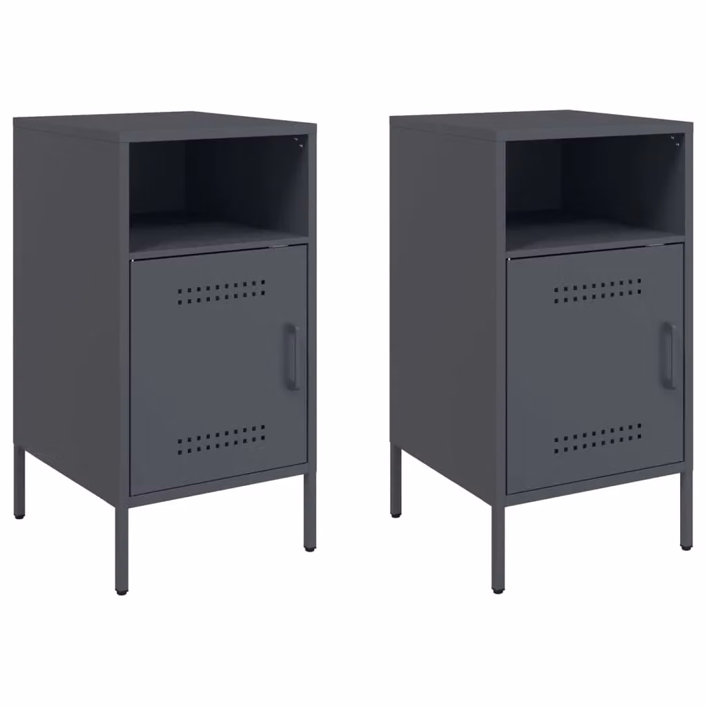 Berkfield Home Set of 2 Anthracite and Black Steel Bedside Cabinets, W/D/H: 36 x 39 x 68 cm – 2