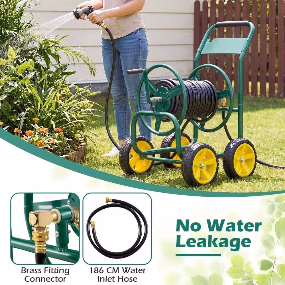 SPETLEK Green Freestanding Garden Hose Reel Cart with 4 Wheels – 5
