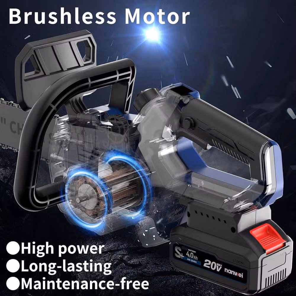 NANWEI 12 Inch Cordless Chainsaw with Automatic Lubrication and Rechargeable Battery in Blue and Multicolour – 3