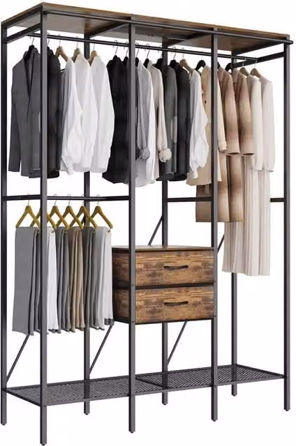 PAWNORA Tall Metal Clothes Rail Rack in Black
