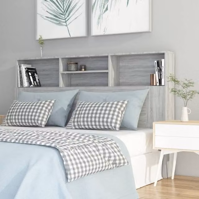 Berkfield Home Grey Sonoma Wall Mounted Headboard Cabinet with Integrated Shelves W/D/H: 160 x 19 x 103.5 cm