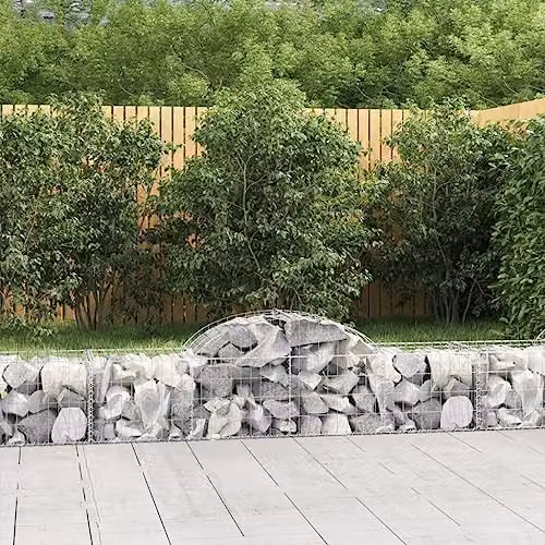 vidaXL Arched Gabion Baskets, 8 Pieces, Silver Galvanised Steel, W: 200 cm, D: 50 cm, H: 40/60 cm – 2