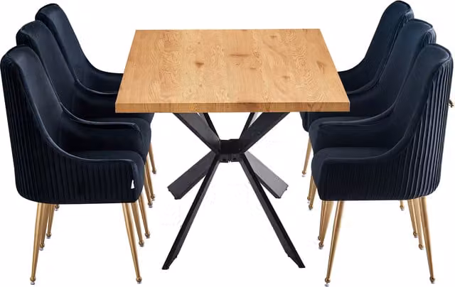 Life Interiors Soho Duke LUX Dining Set with Square Table and 6 Chairs in Black and Gold
