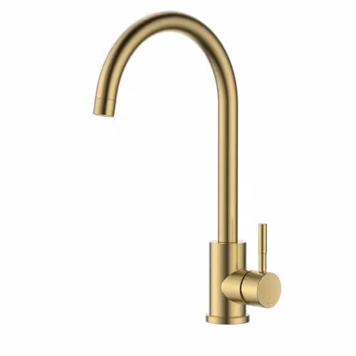 Reginox Taravo BG Single Lever Swan Neck Kitchen Mixer Tap in Brushed Gold
