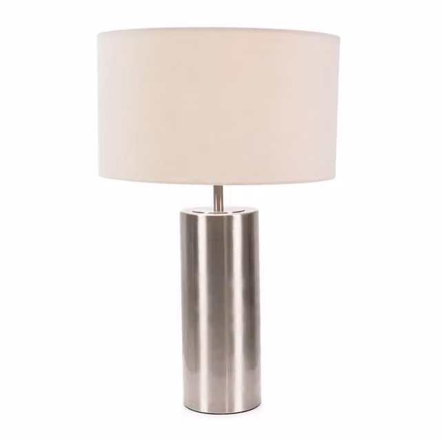 ValueLights Lexy Dimmable Touch Table Lamp with Beige Fabric Drum Shade and LED Bulb, Chrome