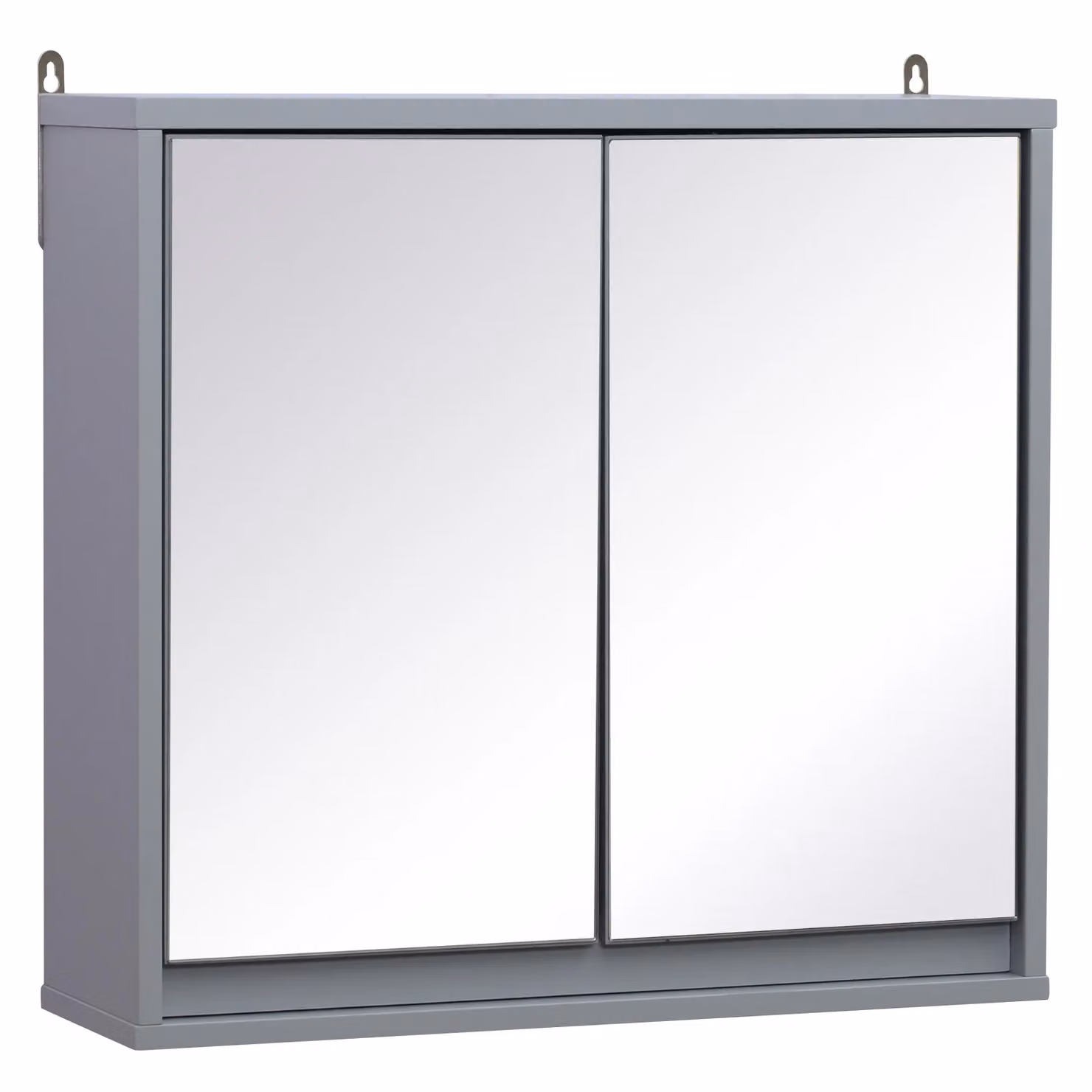 HOMCOM Wall Mounted Grey Bathroom Mirror Cabinet with Internal Shelves and Hinged Glass Doors – 2