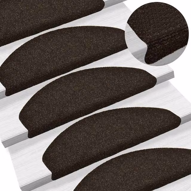 Berkfield Home Self-adhesive Needle Punch Stair Mats, 15 Pieces, Dark Brown, W/D/H: 65 x 21 x 4 cm – 1