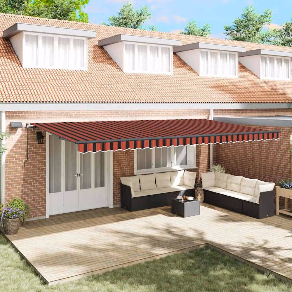 Berkfield Home Manual Retractable Folding Arm Awning with LED, Orange and Brown Striped Polyester, W: 600 cm, D: 300 cm – 2