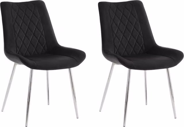 Home Detail Alba Velvet Dining Chair Set of 2, Black with Silver Metal Legs