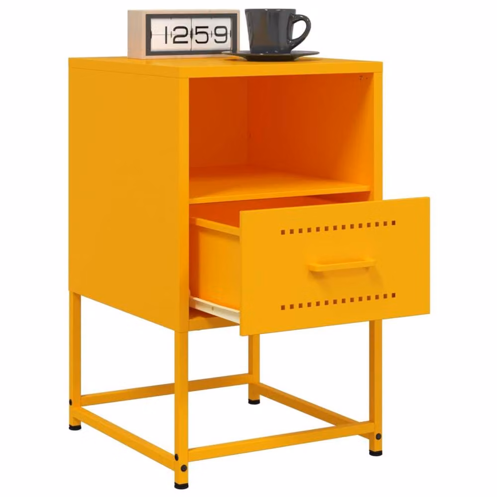Berkfield Home Set of 2 Metal Bedside Cabinets in Mustard Yellow, W/D/H: 36 x 39 x 60.5 cm – 3