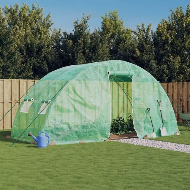 Berkfield Home Green Steel Frame Greenhouse with Roller Window, W/D/H: 5 x 2 x 2.3 m