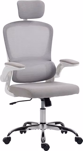 HOMCOM Grey Fabric Mesh Back Task Chair with Headrest and Lumbar Support, W/D/H: 60.0 x 43.0 x 120.0 cm