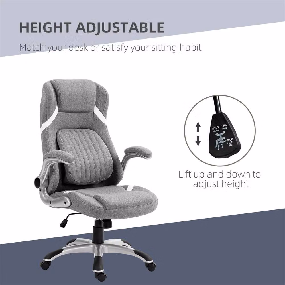 KORVIXA Grey Fabric High Back Executive Office Chair with Headrest and Armrests – 3
