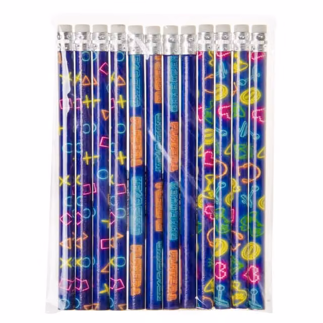 LG-Imports Pack of 12 Multicolour Gamer Design Graphite Wood Pencils with Eraser and White Accents