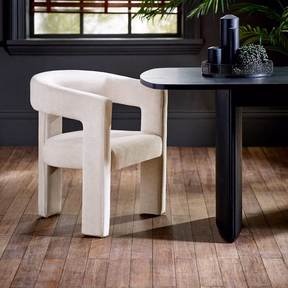 Cheshire Dorella Premium Beige Chenille Upholstered Dining Chair with Armrests – 2