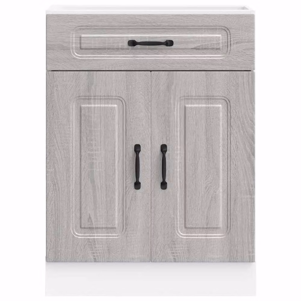 Berkfield Home Kalmar Kitchen Base Cabinet in Grey Sonoma Matt Engineered Wood, H 81.5 x W 60.0 x D 46.0 cm – 2